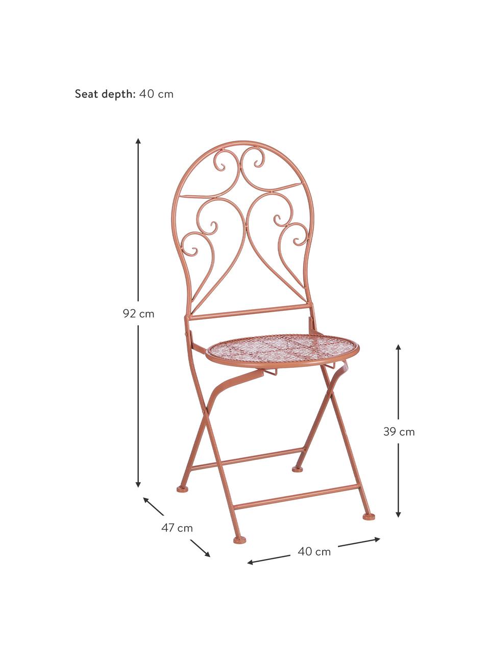 Klapbare balkonstoelen Ninet, 2 stuks, Gecoat metaal, Terracottakleurig, 40 x 92 cm