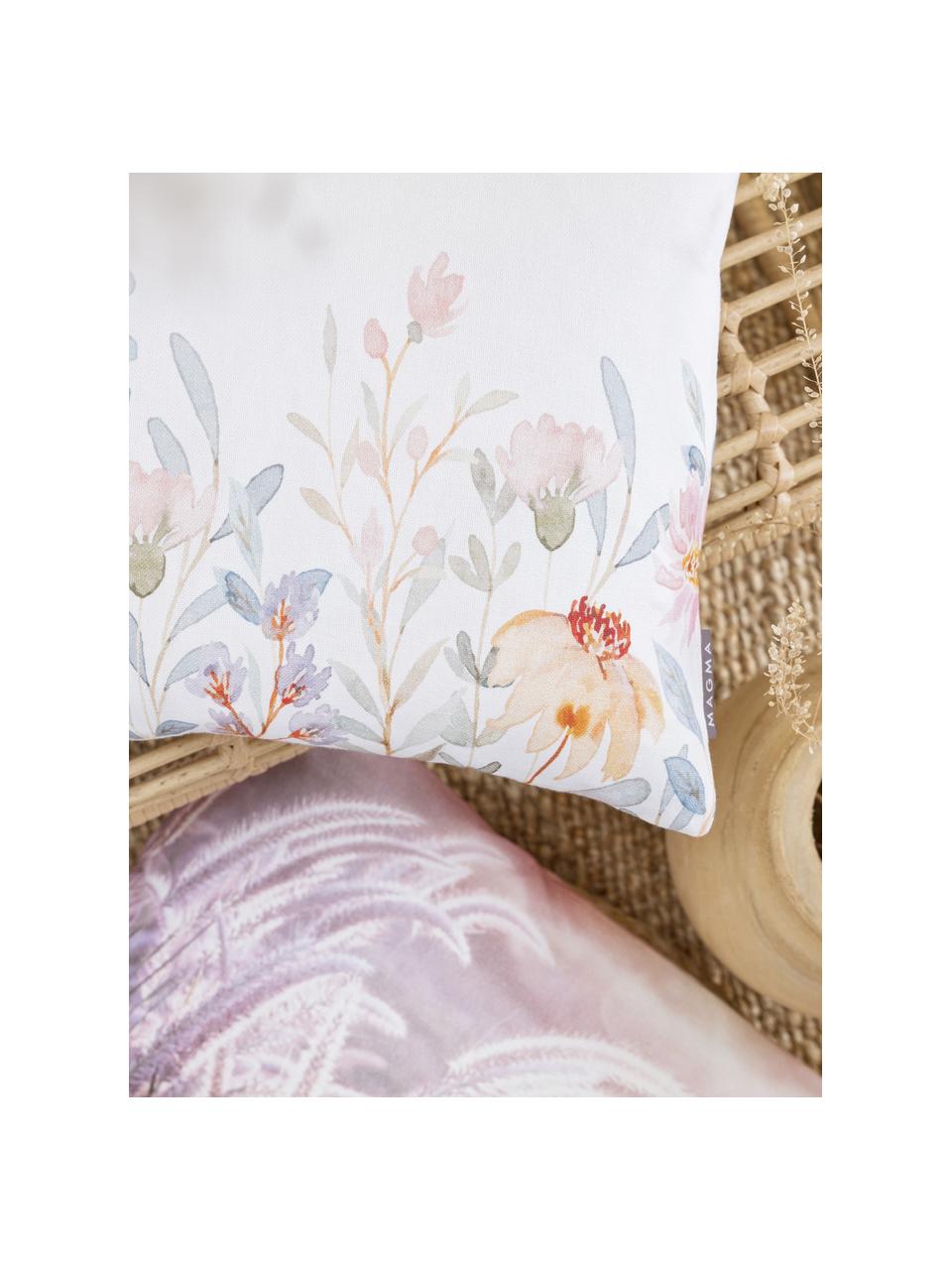 Exteriérový povlak na polštář z organické bavlny Wildgarden, Krémově bílá, pastelové odstíny, Š 30 cm, D 50 cm