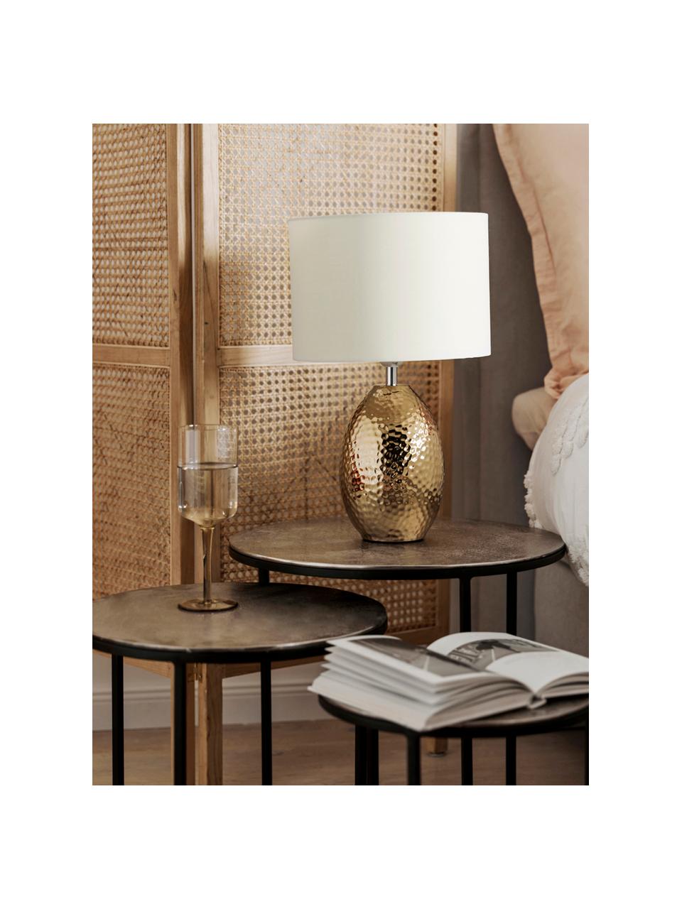 Tafellamp Eleanora in wit-goudkleurig, Lampenkap: textiel, Lampvoet: keramiek, Wit, goudkleurig, Ø 28 x H 45 cm