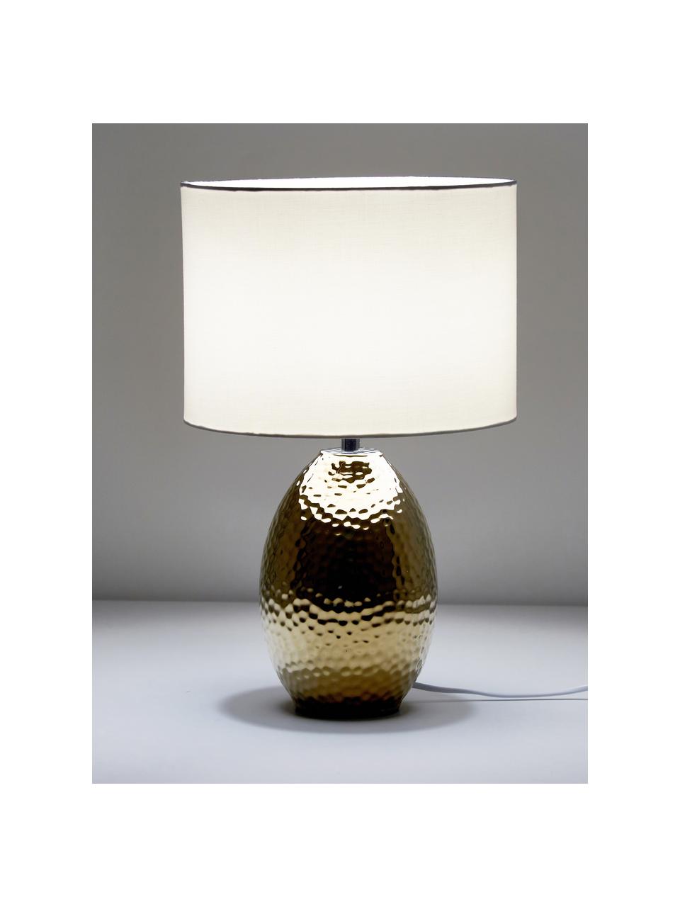 Tischlampe Eleanora in Weiß-Gold, Lampenschirm: Textil, Lampenfuß: Keramik, Weiß, Goldfarben, Ø 28 x H 45 cm