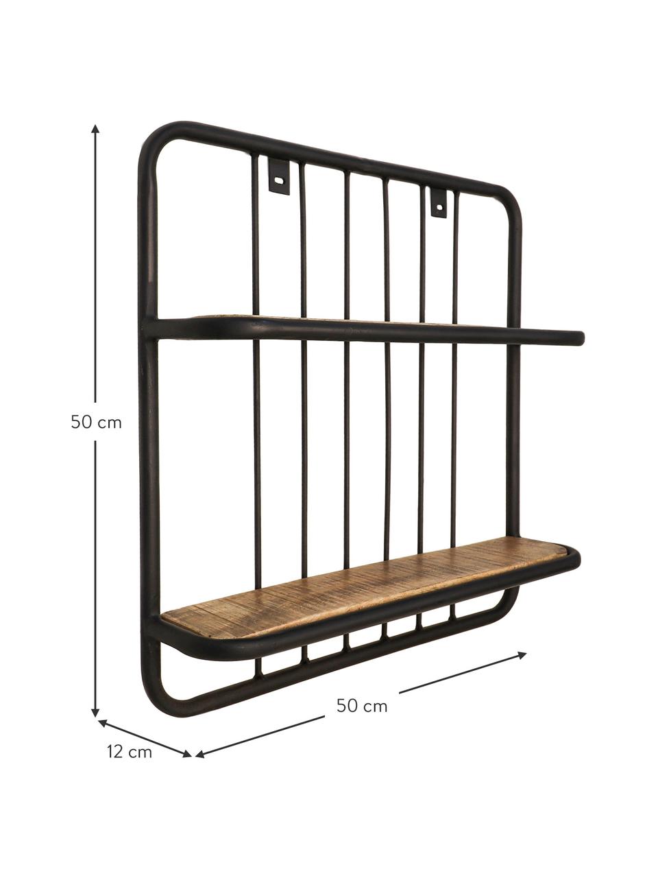 Estante de pared Hilly, estilo industrial, Estantes: madera de mango, Estructura: metal con pintura en polv, Marrón, negro, An 50 x Al 50 cm