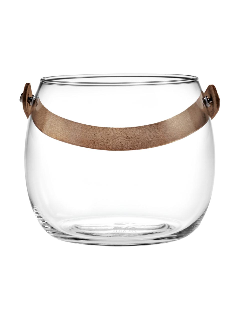 Windlicht Chamber, Windlicht: Glas, Griff: Leder, Transparent, Braun, Ø 16 x H 12 cm