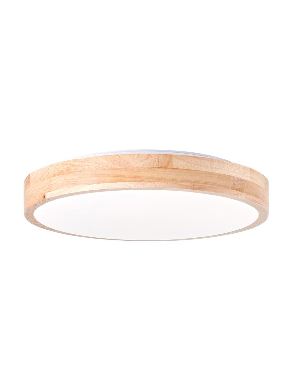 Plafón LED de madera Slimline, Pantalla: madera, Estructura: metal recubierto, Marrón, blanco, Ø 34 x Al 7 cm