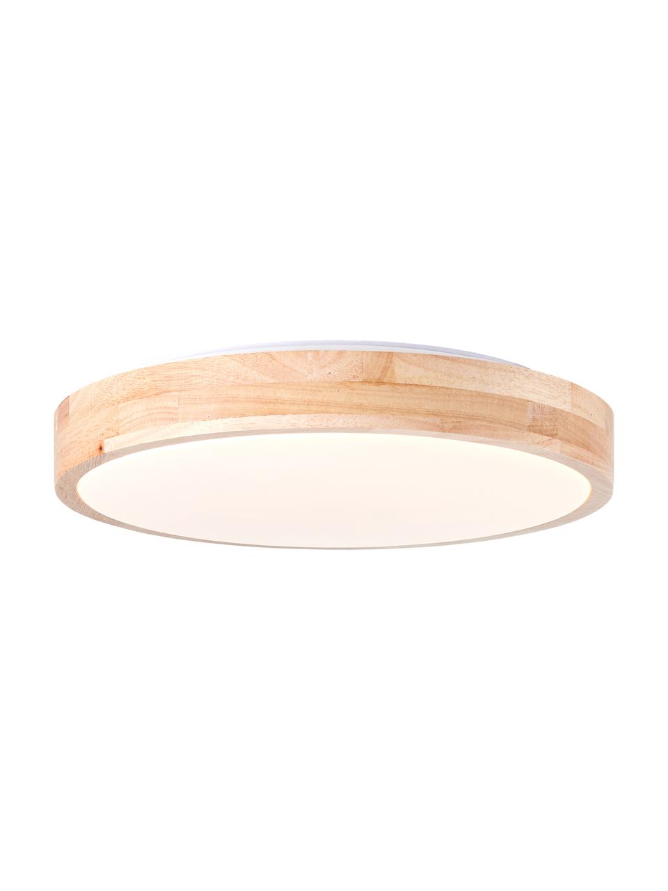 LED plafondlamp Slimline van hout, Lampenkap: hout, Diffuser: kunststof, Bruin, wit, Ø 34 x H 7 cm