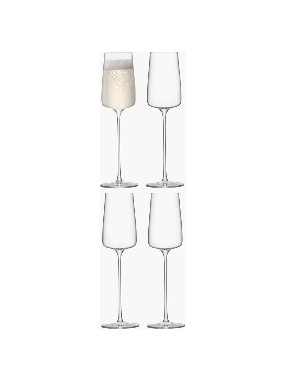 Champagneglazen Metropolitan, 4 stuks, Glas, Transparant, Ø 7 x H 25 cm, 230 ml