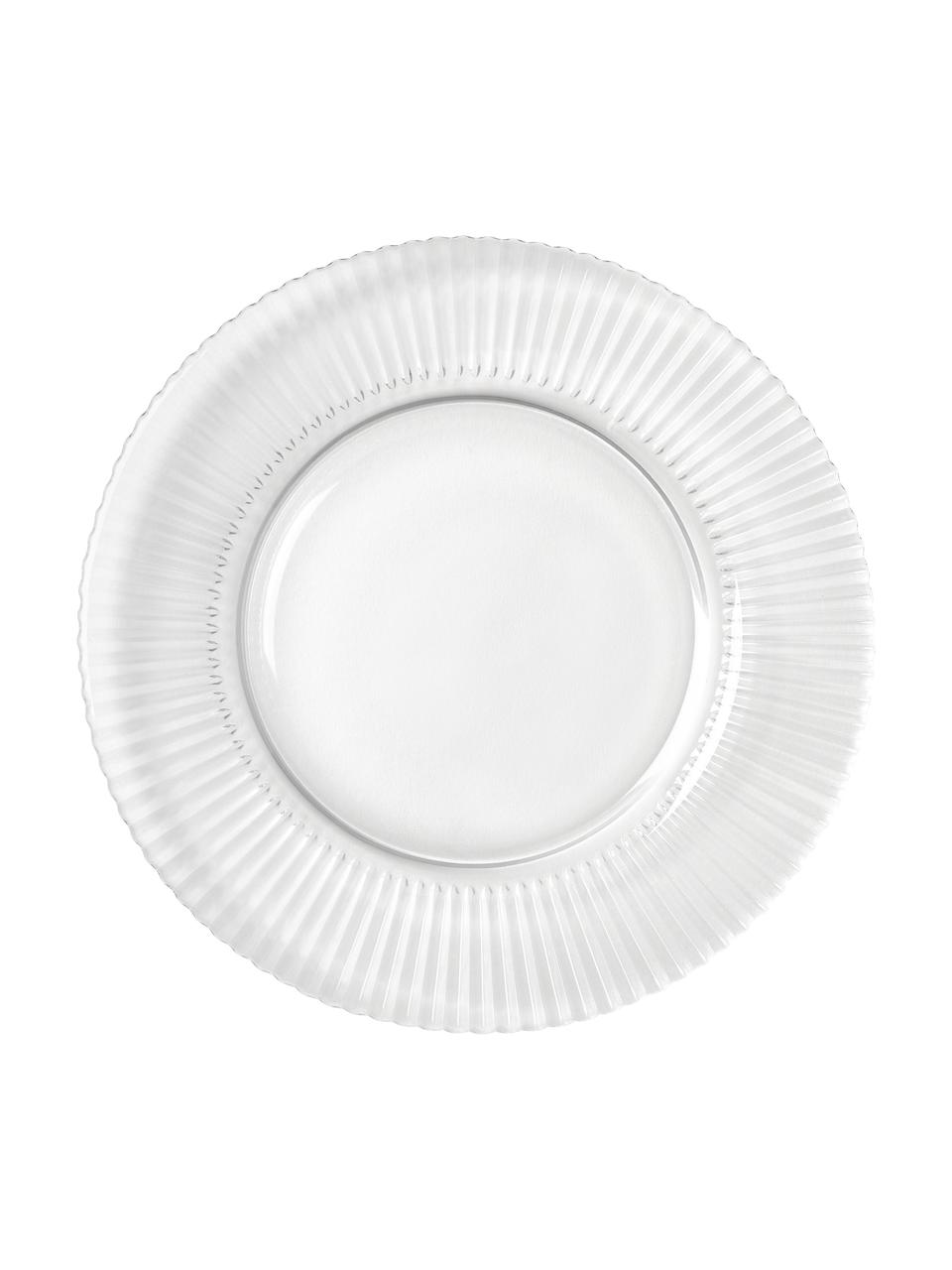 Snídaňové talíře s drážkovaným reliéfem Effie, 4 ks, Sklo, Transparentní, Ø 21 cm