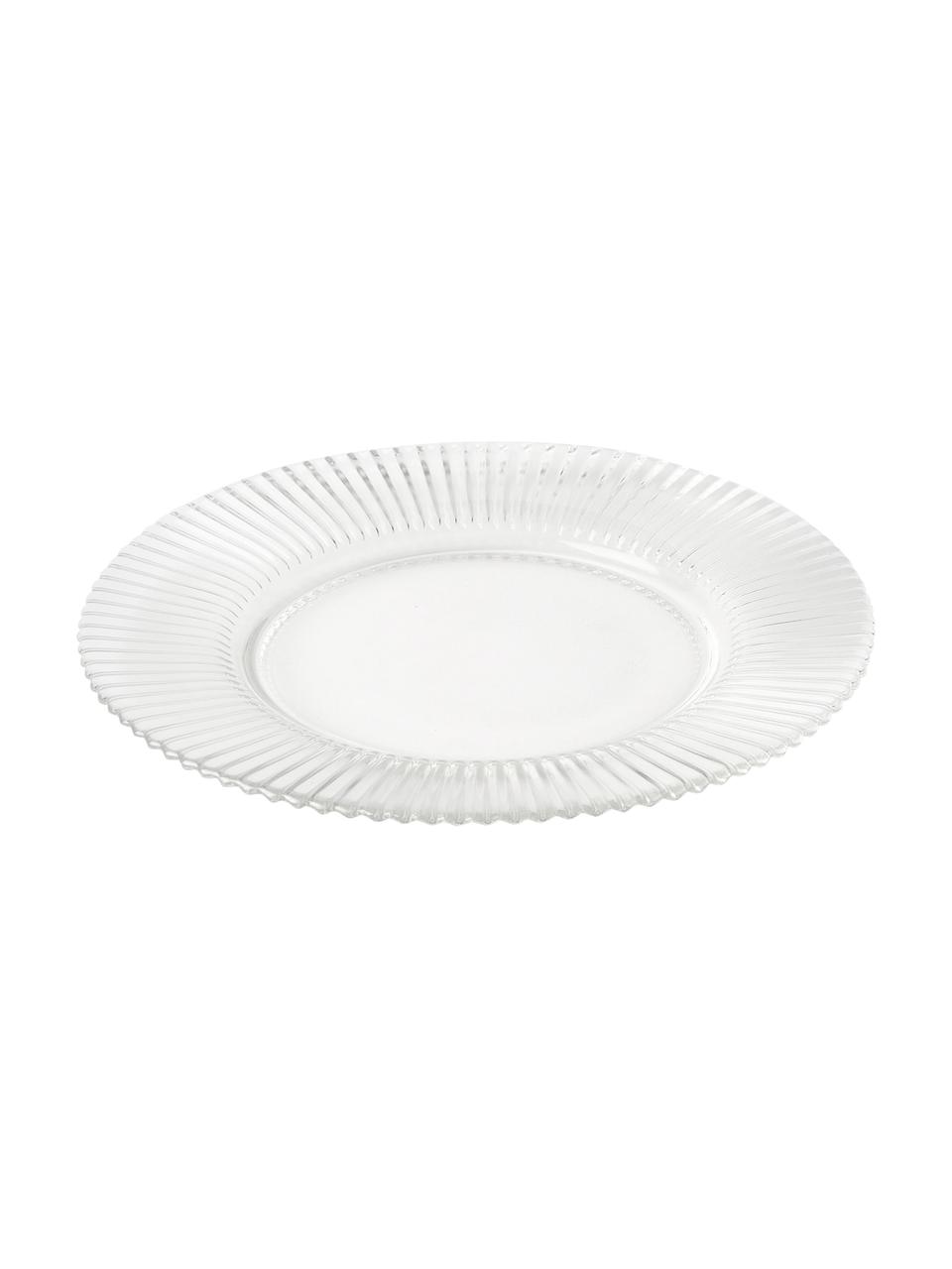 Snídaňové talíře s drážkovaným reliéfem Effie, 4 ks, Sklo, Transparentní, Ø 21 cm