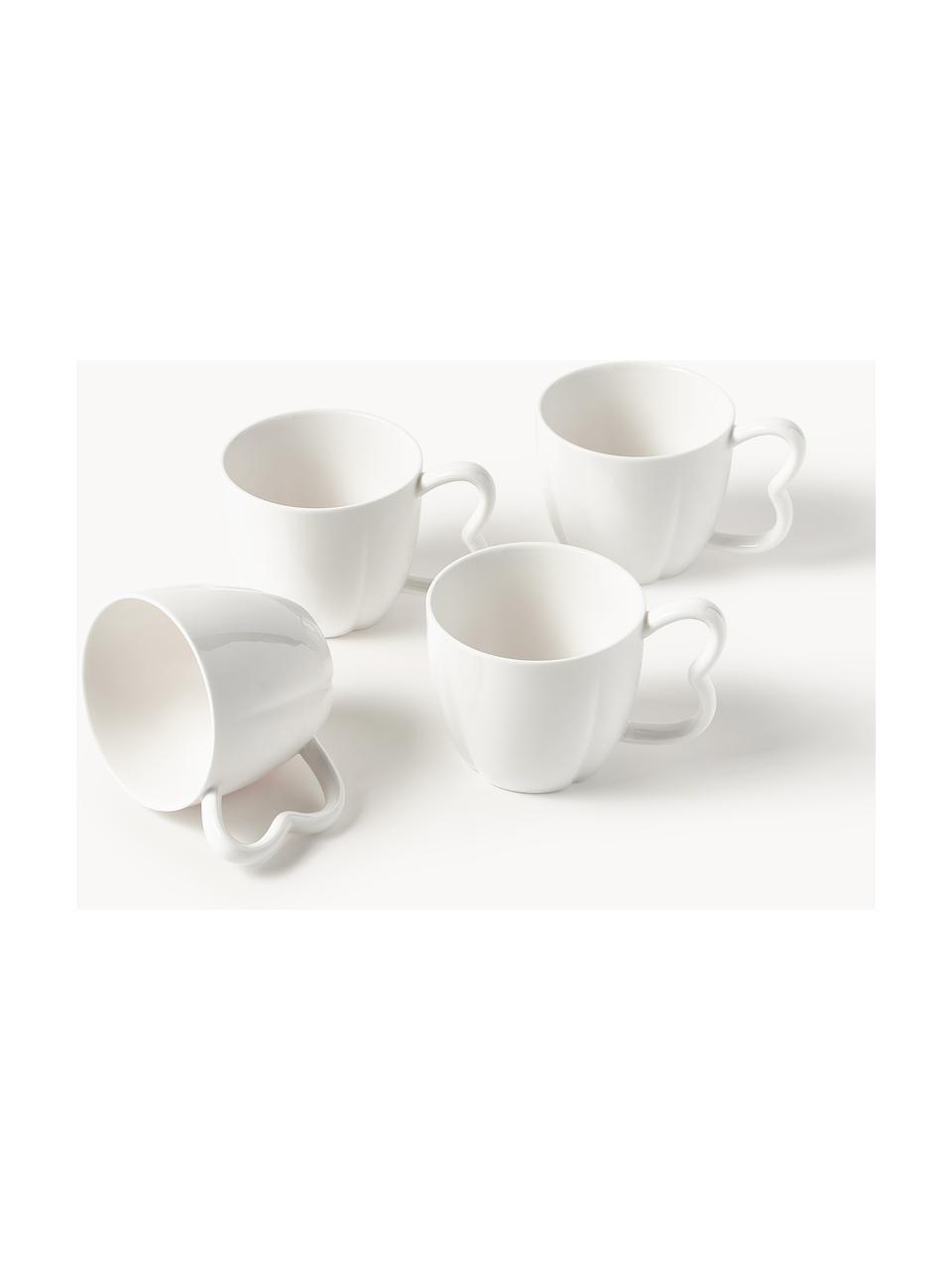 Kubek z porcelany Nera, 4 szt., Porcelana glazurowana, Biały, błyszczący, Ø 10 x W 10 cm, 380 ml