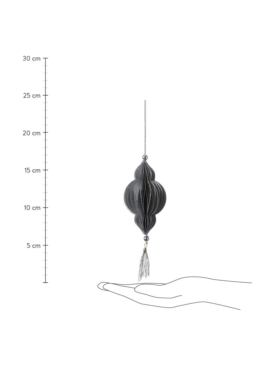 Handgefertigte Baumanhänger Icilisse, 2 Stück, Grau, Silberfarben, Ø 6 x H 17 cm