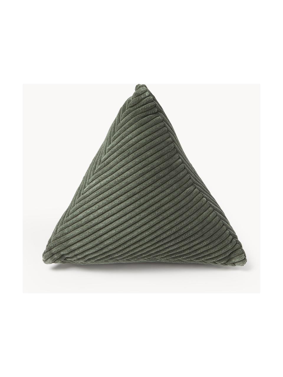 Coussin triangulaire en velours côtelé Kylen, Vert olive, larg. 40 x long. 40 cm