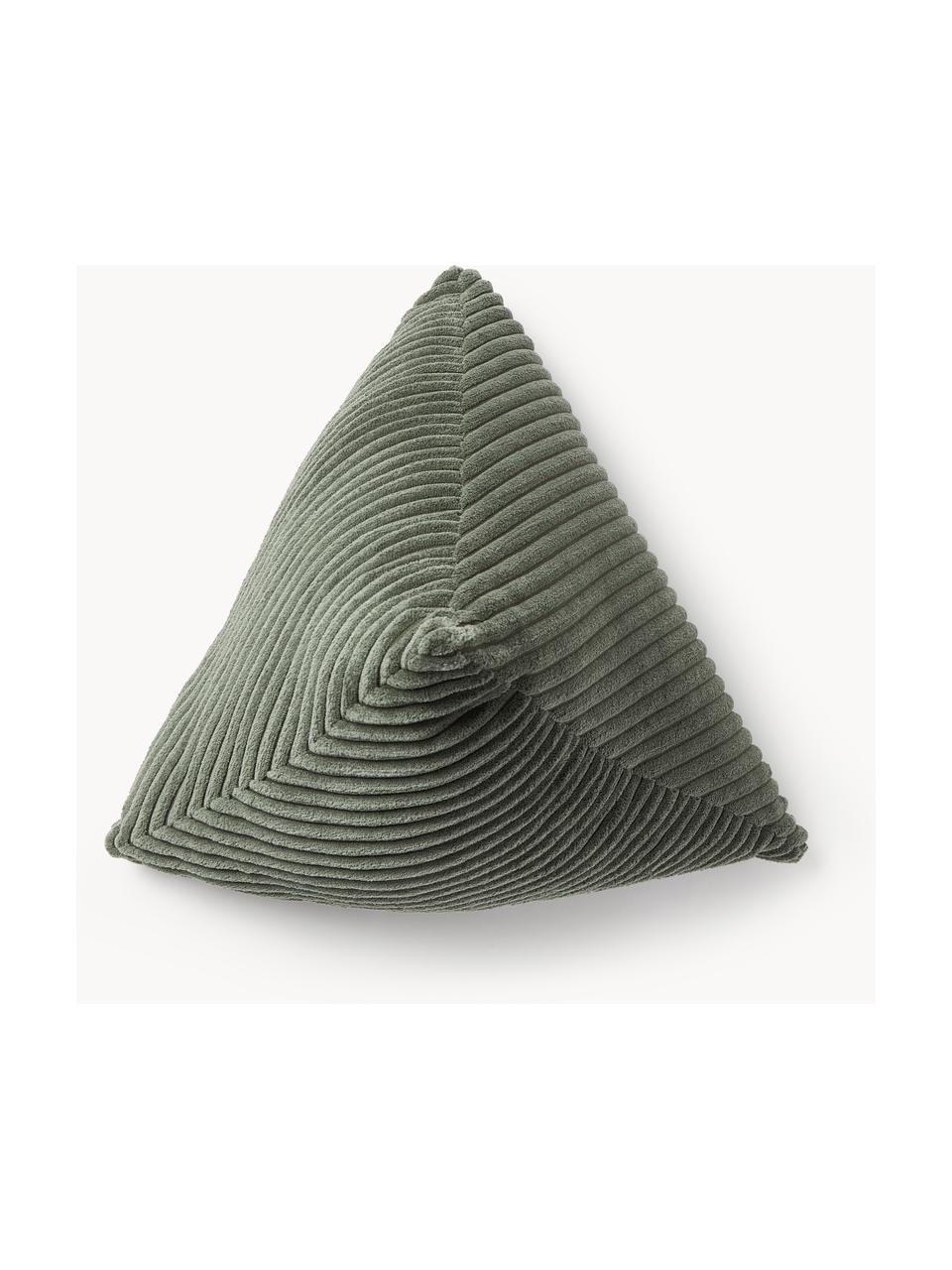 Cuscino triangolare in velluto a coste Kylen, Rivestimento: velluto a coste (90% poli, Verde oliva, Larg. 40 x Lung. 40 cm
