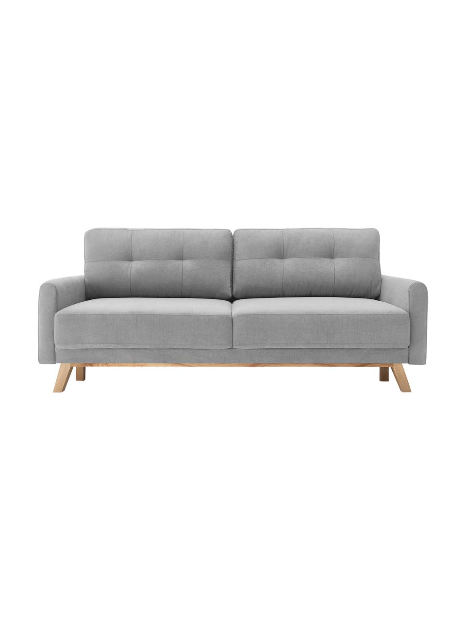 Sofa rozkładana z aksamitu z miejscem do przechowywania Balio (3-osobowa), Tapicerka: 100% aksamit poliestrowy , Nogi: drewno naturalne, Jasnoszary aksamit, S 216 x G 102 cm