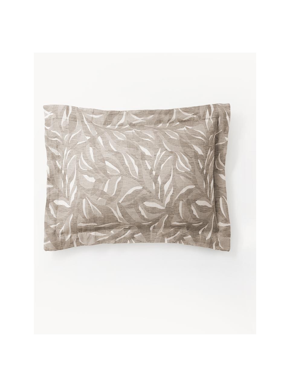 Funda de almohada de lino y algodón estampado Amita, Gris pardo, An 45 x L 110 cm