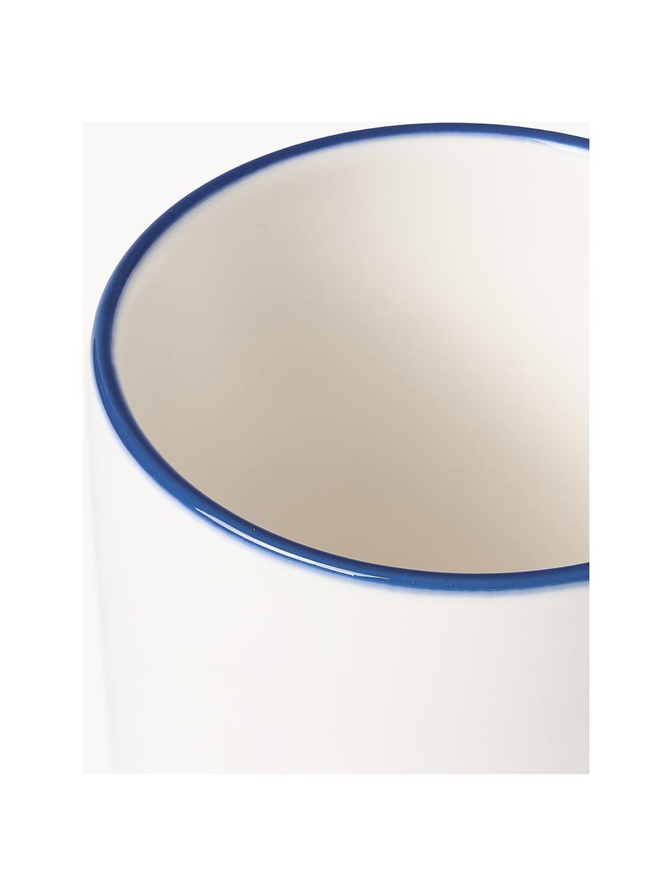 Tasses à café en porcelaine Facile, 2 pièces, Porcelaine robuste de haute qualité (env. 50 % kaolin, 25 % quartz et 25 % feldspath), Blanc cassé avec bordure bleu foncé, Ø 8 x haut. 11 cm, 385 ml