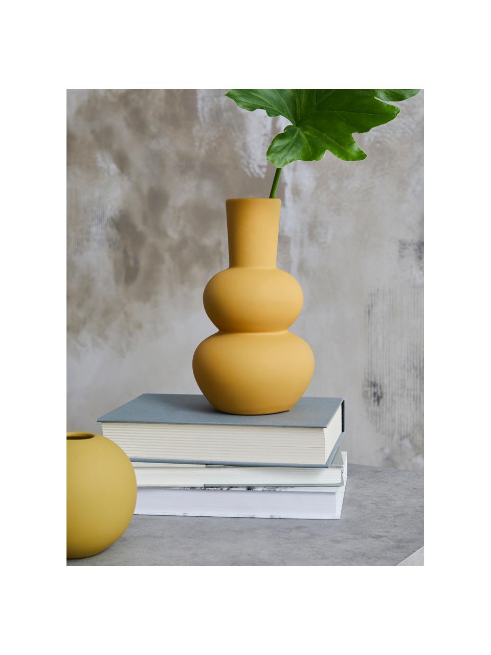Design-Vase Eathan, Steingut, Ockergelb, Ø 11 x H 20 cm