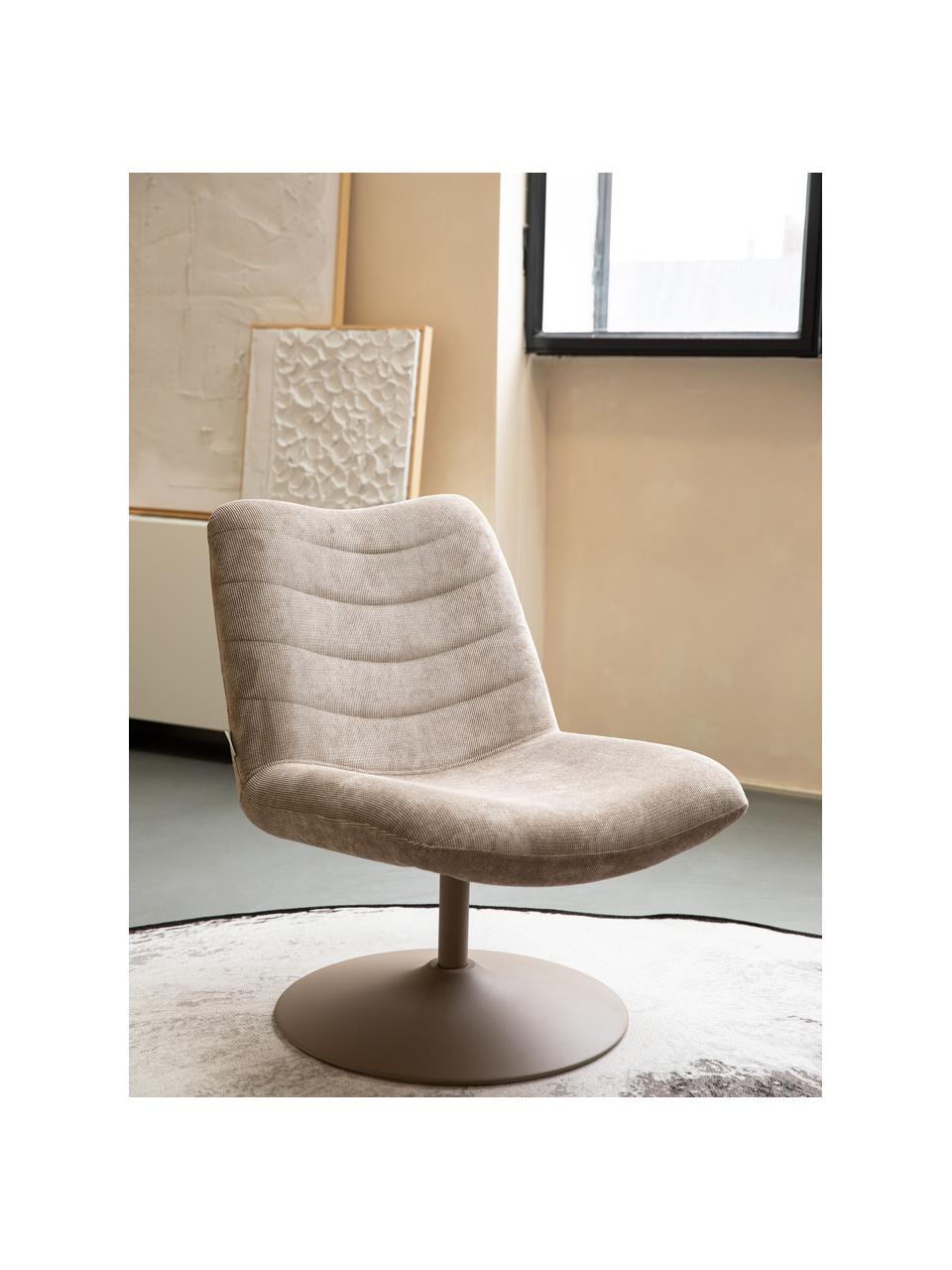 Draaibar corduroy loungefauteuil Bubba, Bekleding: 90% polyester, 10% nylon), Frame: eucalyptus multiplex, Poot: gepoedercoat metaal, Geweven stof beige, B 67 x D 81 cm