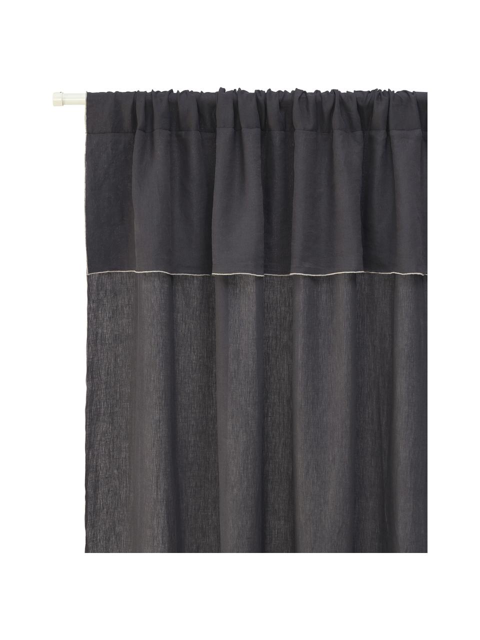 Cortinas semitransparente de lino con dobladillo Eleonara, 2 uds., 100% lino, Azul oscuro, An 145 x L 300 cm