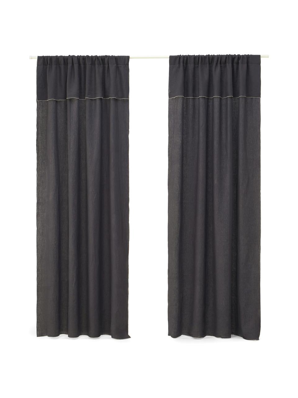 Cortinas semitransparente de lino con dobladillo Eleonara, 2 uds., 100% lino, Azul oscuro, An 145 x L 300 cm