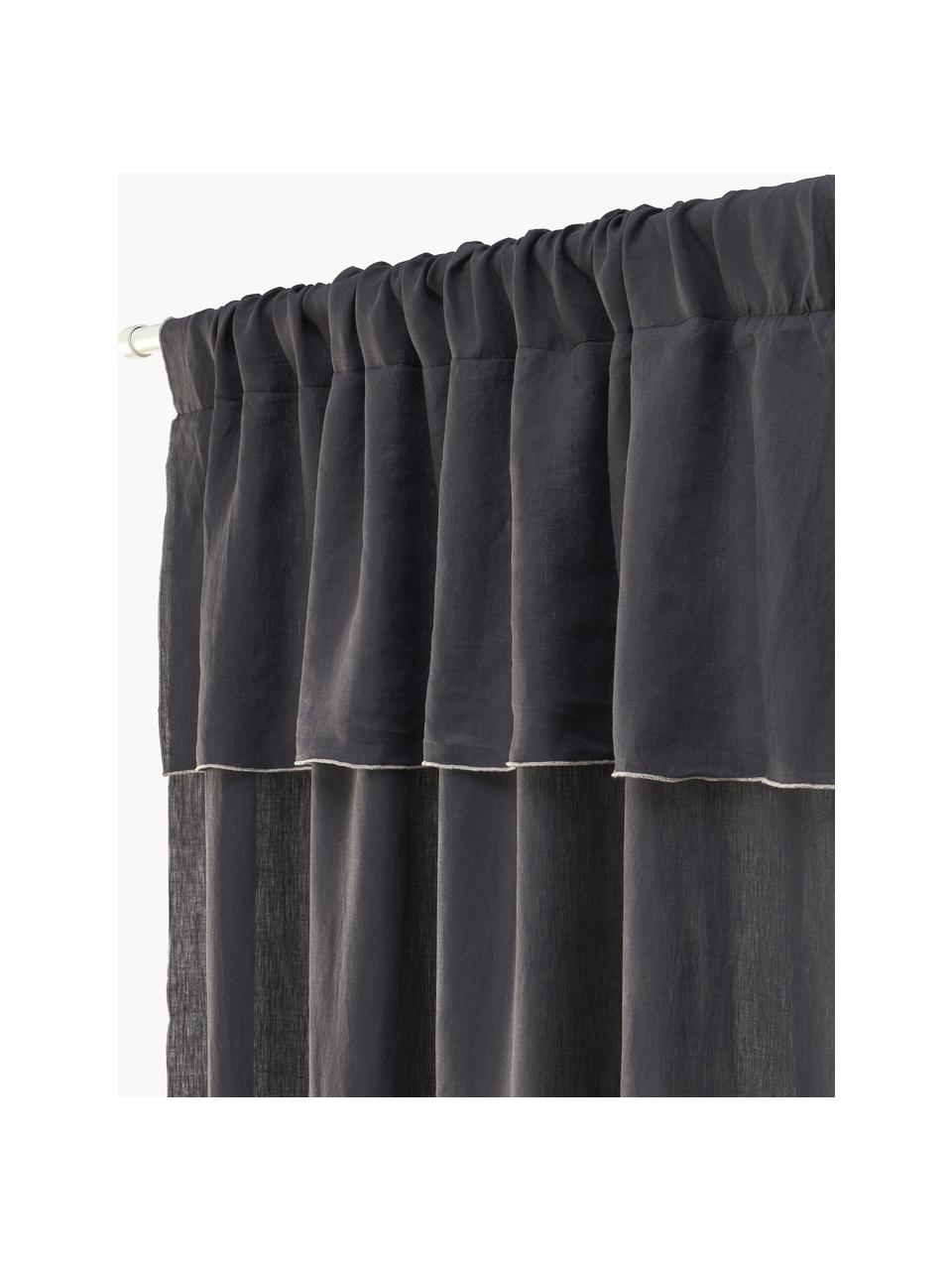 Rideaux semi-transparents en lin avec coulisses supérieures Eleonara, 2 pièces, 100 % pur lin, Anthracite, larg. 145 x long. 260 cm