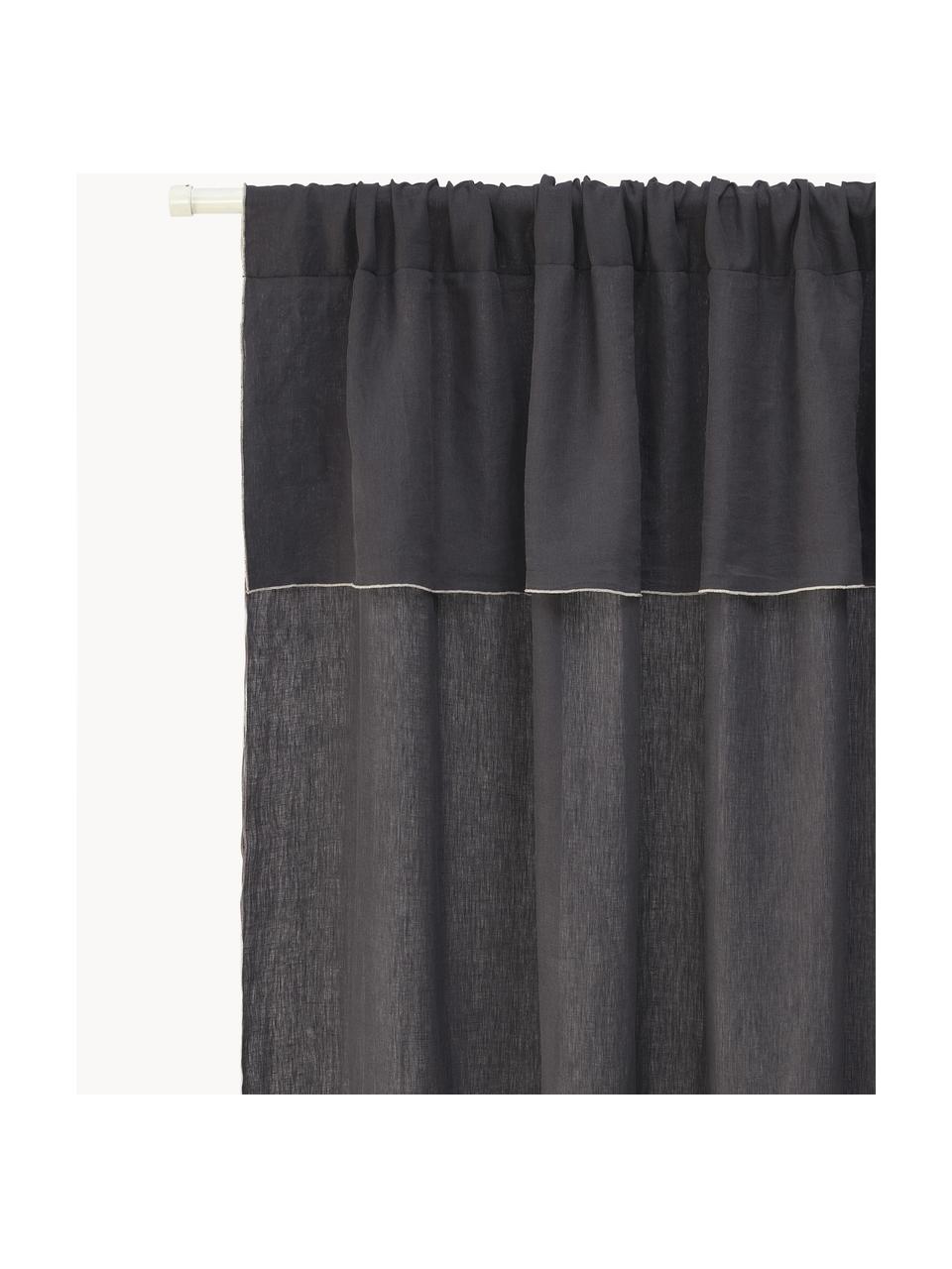 Rideaux semi-transparents en lin avec coulisses supérieures Eleonara, 2 pièces, 100 % pur lin, Anthracite, larg. 145 x long. 260 cm