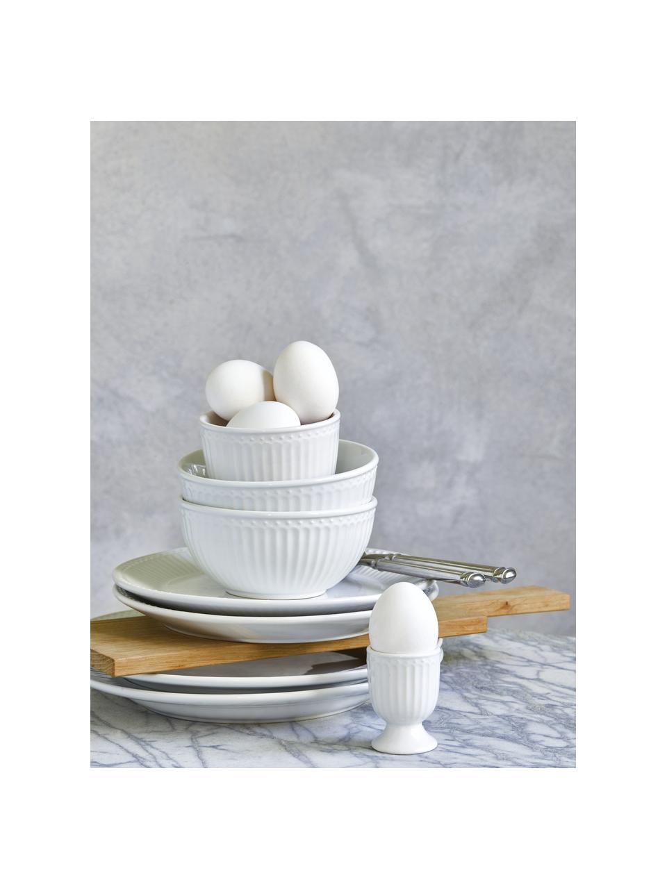 Handgemaakte eierdopjes Alice in wit met reliëfdesign, 2 stuks, Keramiek, Wit, Ø 5 x H 7 cm