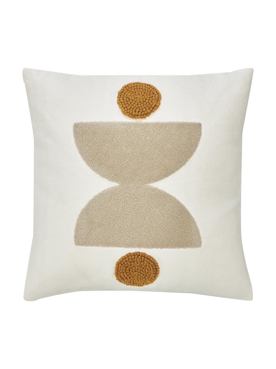 Geborduurde katoenen kussenhoes Izad met hoog-laag structuur, Bekleding: 100 % katoen, BCI-gecerti, Decoratie: 100 % acryl, Beige, okergeel, crèmewit, B 45 x L 45 cm