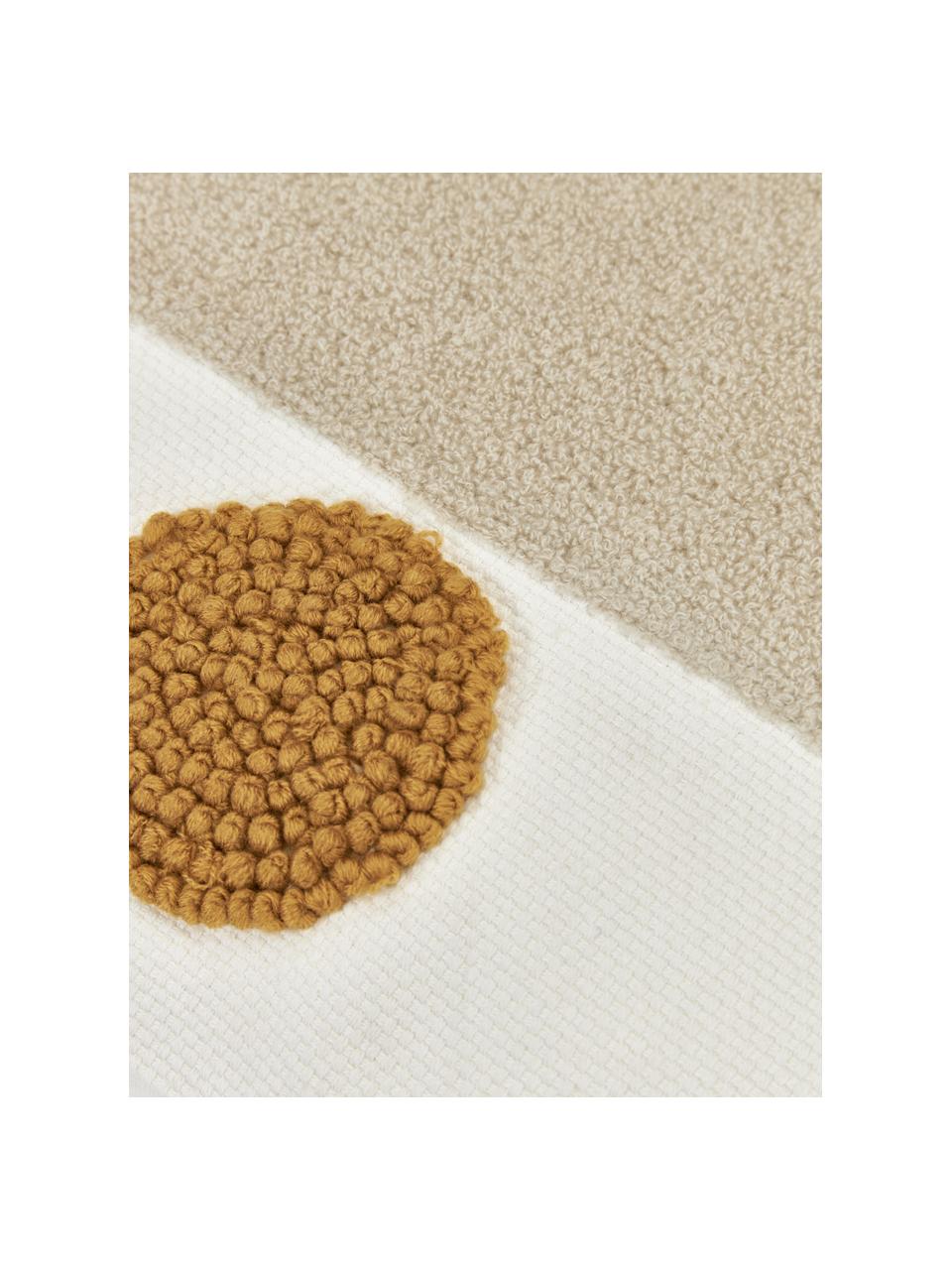 Vyšívaný bavlněný povlak na polštář se strukturovaným povrchem Izad, Béžová, okrová žlutá, krémově bílá, Š 45 cm, D 45 cm