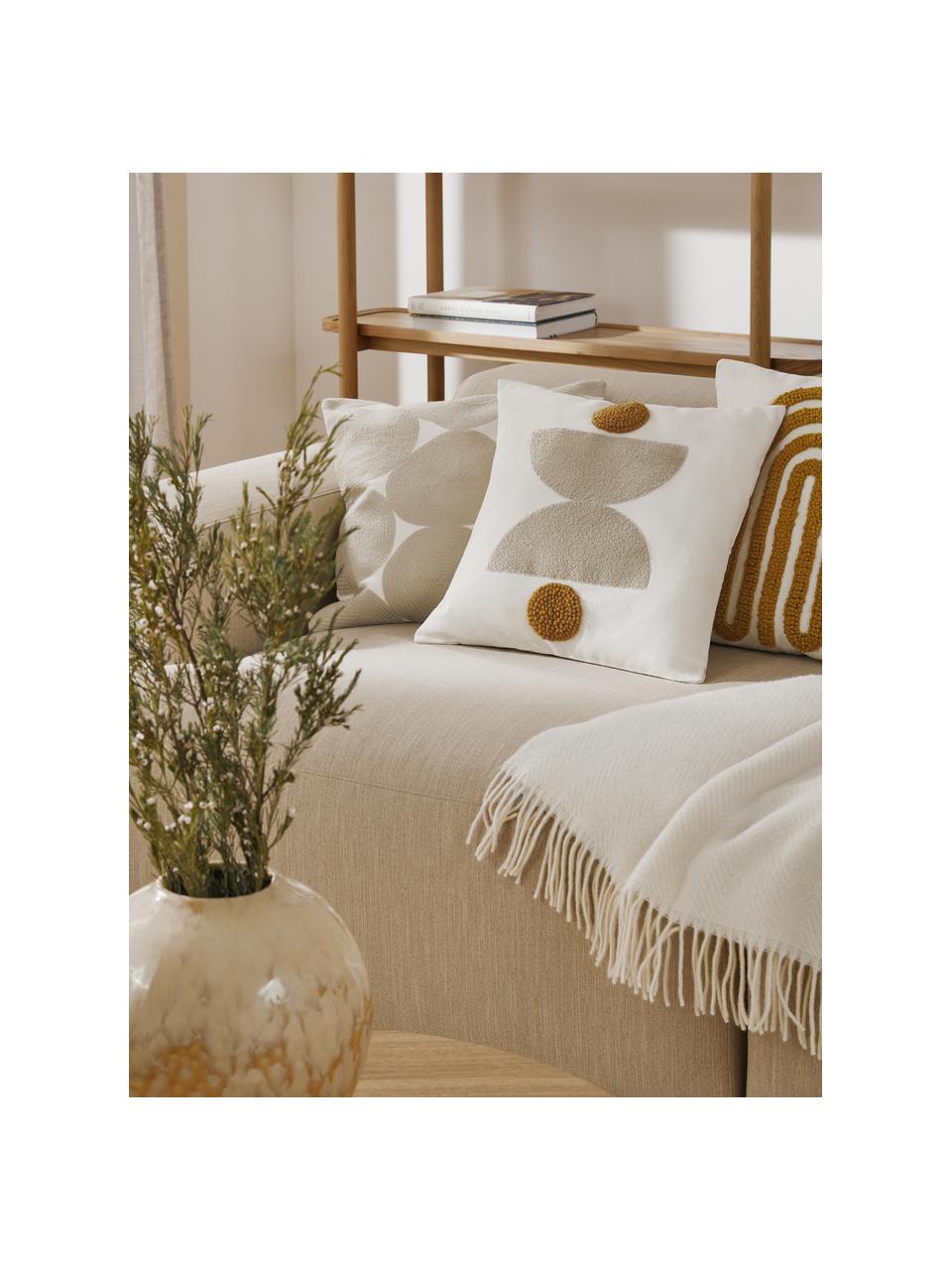 Geborduurde katoenen kussenhoes Izad met hoog-laag structuur, Bekleding: 100 % katoen, BCI-gecerti, Decoratie: 100 % acryl, Beige, okergeel, crèmewit, B 45 x L 45 cm