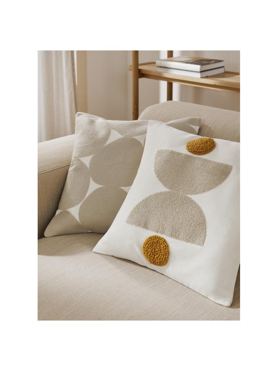 Bestickte Baumwoll-Kissenhülle Izad mit Hoch-Tief-Struktur, Bezug: 100 % Baumwolle, BCI-zert, Beige, Ockergelb, Cremeweiß, B 45 x L 45 cm