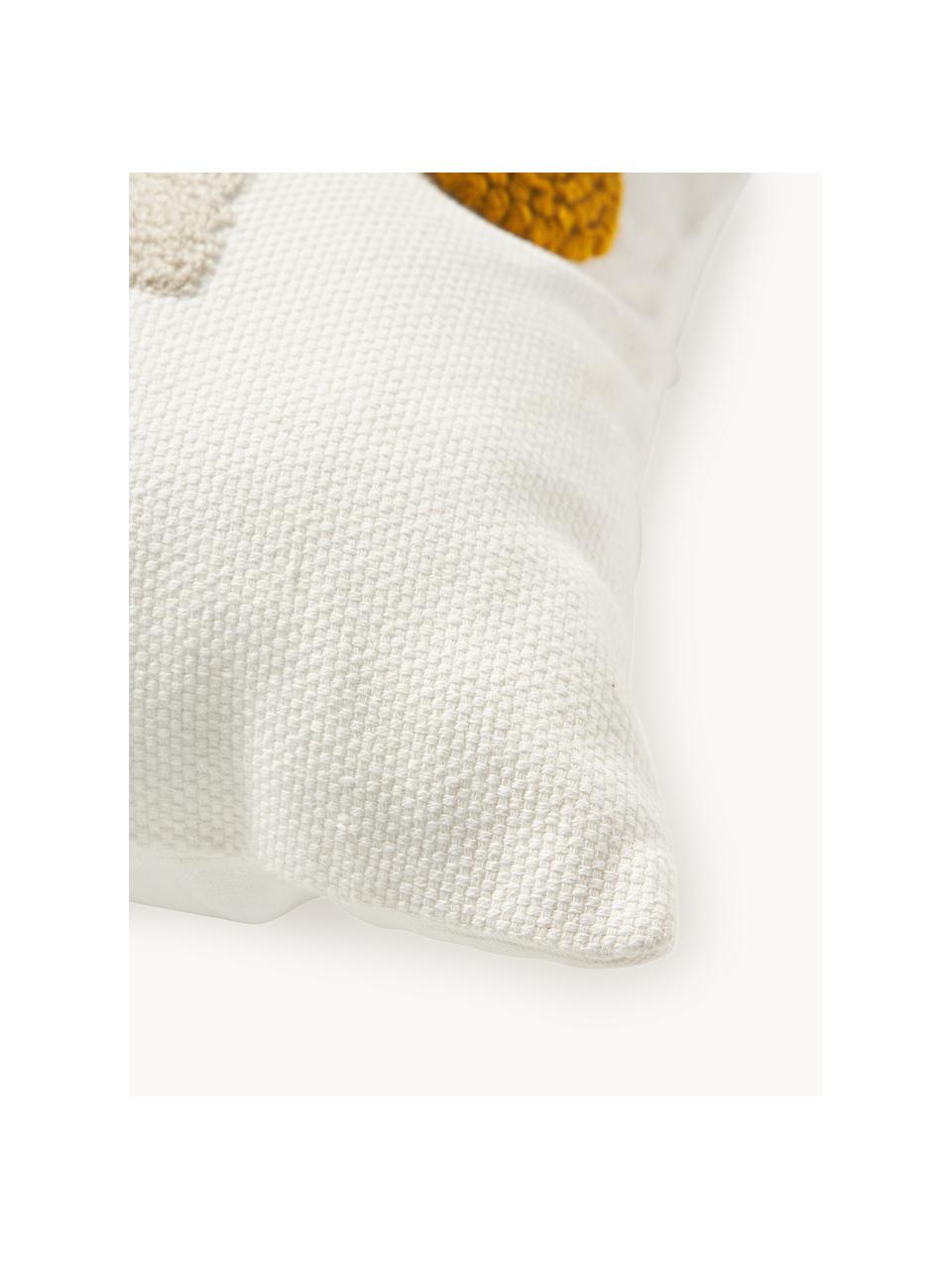 Bestickte Baumwoll-Kissenhülle Izad mit Hoch-Tief-Struktur, Bezug: 100 % Baumwolle, Off White, Hellbeige, Ocker, B 45 x L 45 cm