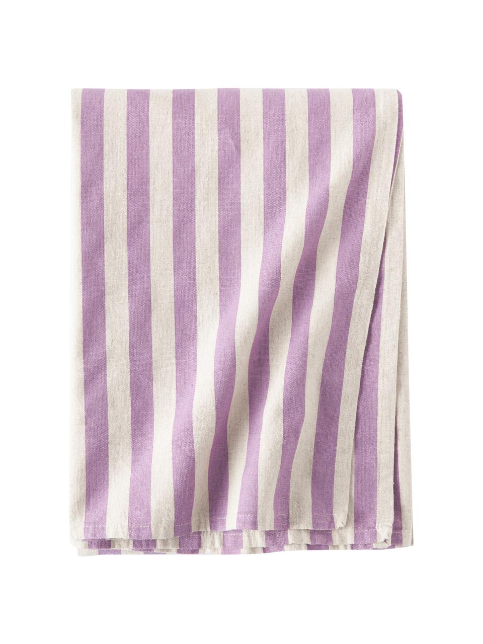 Nappe en coton rayé Alodie, 85 % coton, 15 % lin, Lilas, blanc, larg. 140 x haut. 250 cm