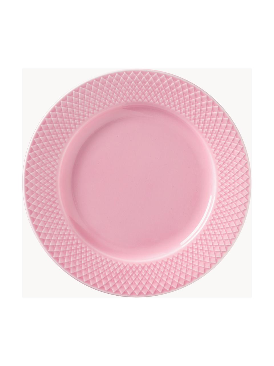 Talerz śniadaniowy z porcelany Rhombe, 4 szt., Porcelana, Blady różowy, Ø 21 cm
