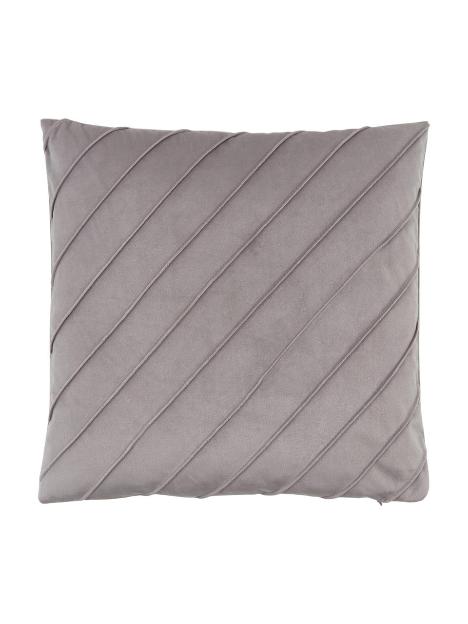 Federa arredo in velluto grigio chiaro con motivo strutturato Leyla, Velluto (100% poliestere), Grigio chiaro, Larg. 40 x Lung. 40 cm