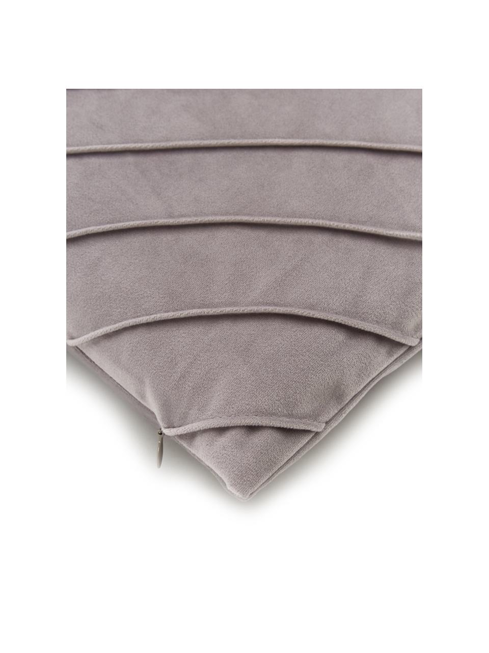 Federa arredo in velluto grigio chiaro con motivo strutturato Leyla, Velluto (100% poliestere), Grigio, Larg. 40 x Lung. 40 cm