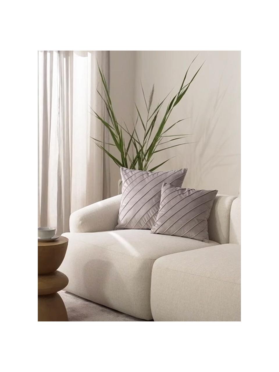 Federa arredo in velluto grigio chiaro con motivo strutturato Leyla, Velluto (100% poliestere), Grigio chiaro, Larg. 40 x Lung. 40 cm