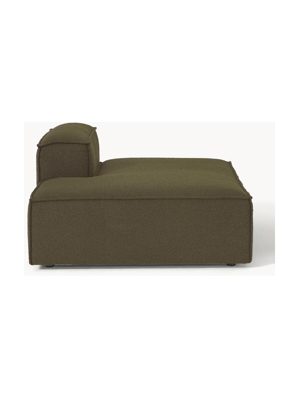 Chaise longue module Lennon uit bouclé, Bekleding: bouclé (100% polyester) M, Frame: massief grenenhout, multi, Poten: kunststof Dit product is , Bouclé olijfgroen, B 150 x D 119 cm, rugleuning rechts