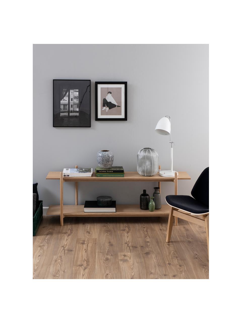 Lowboard Asbaek van hout met twee schappen, MDF met eikenhoutfineer, Bruin, B 150 x H 55 cm