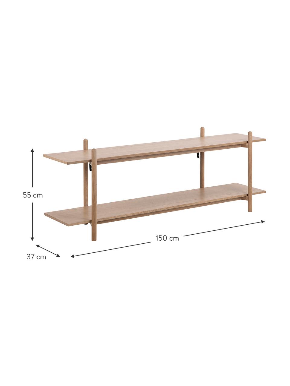 Lowboard Asbaek van hout met twee schappen, MDF met eikenhoutfineer, Bruin, B 150 x H 55 cm