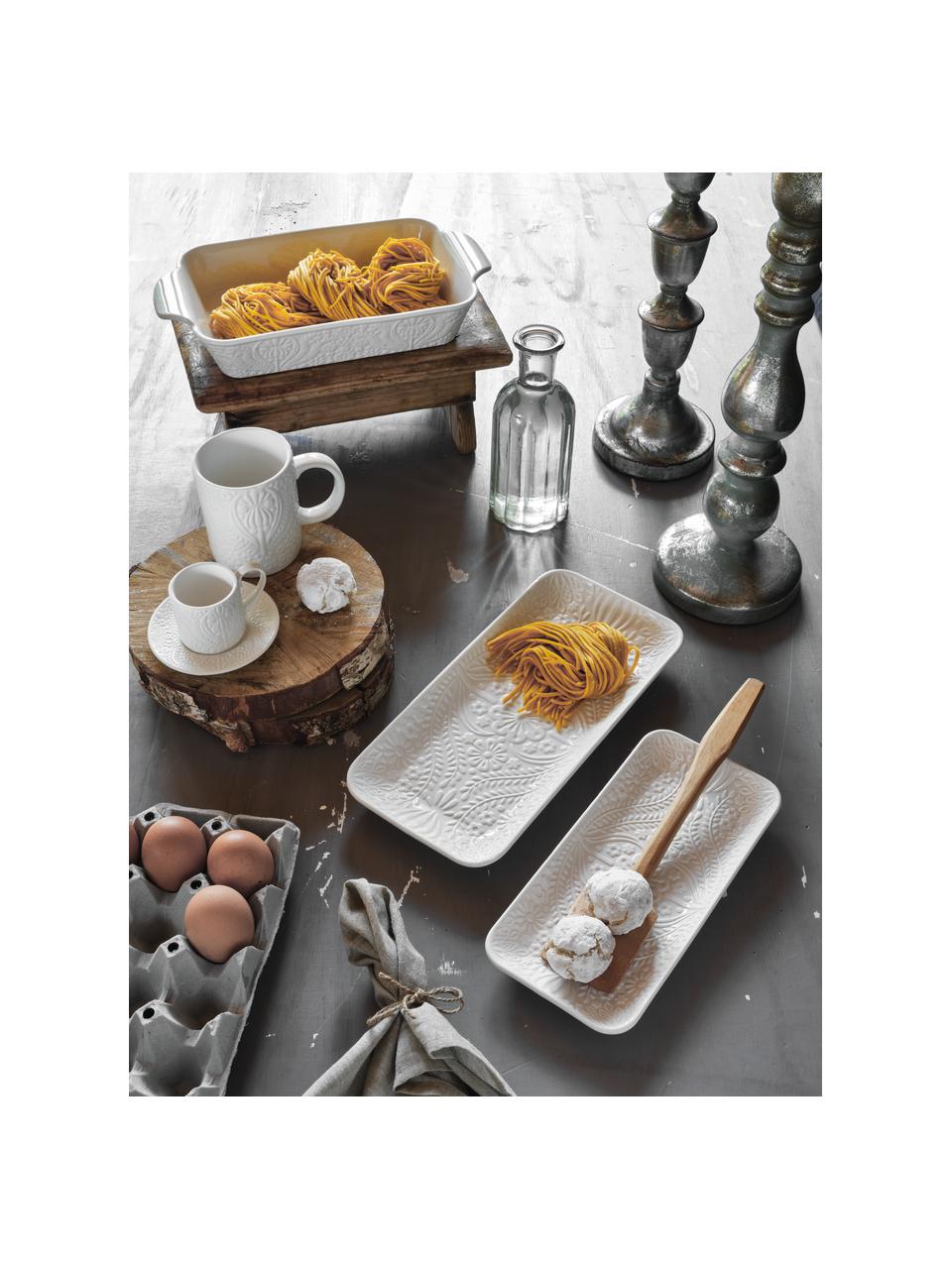 Tazas espresso con platitos de porcelana Ornament, 6 uds., Porcelana, Blanco, Ø 6 cm