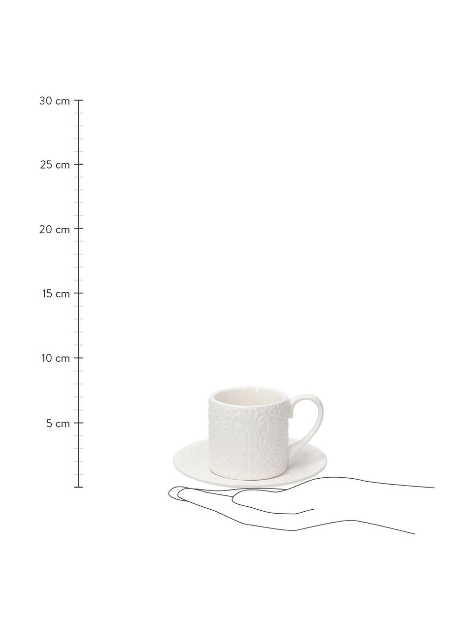 Tazas espresso con platitos de porcelana Ornament, 6 uds., Porcelana, Blanco, Ø 6 cm