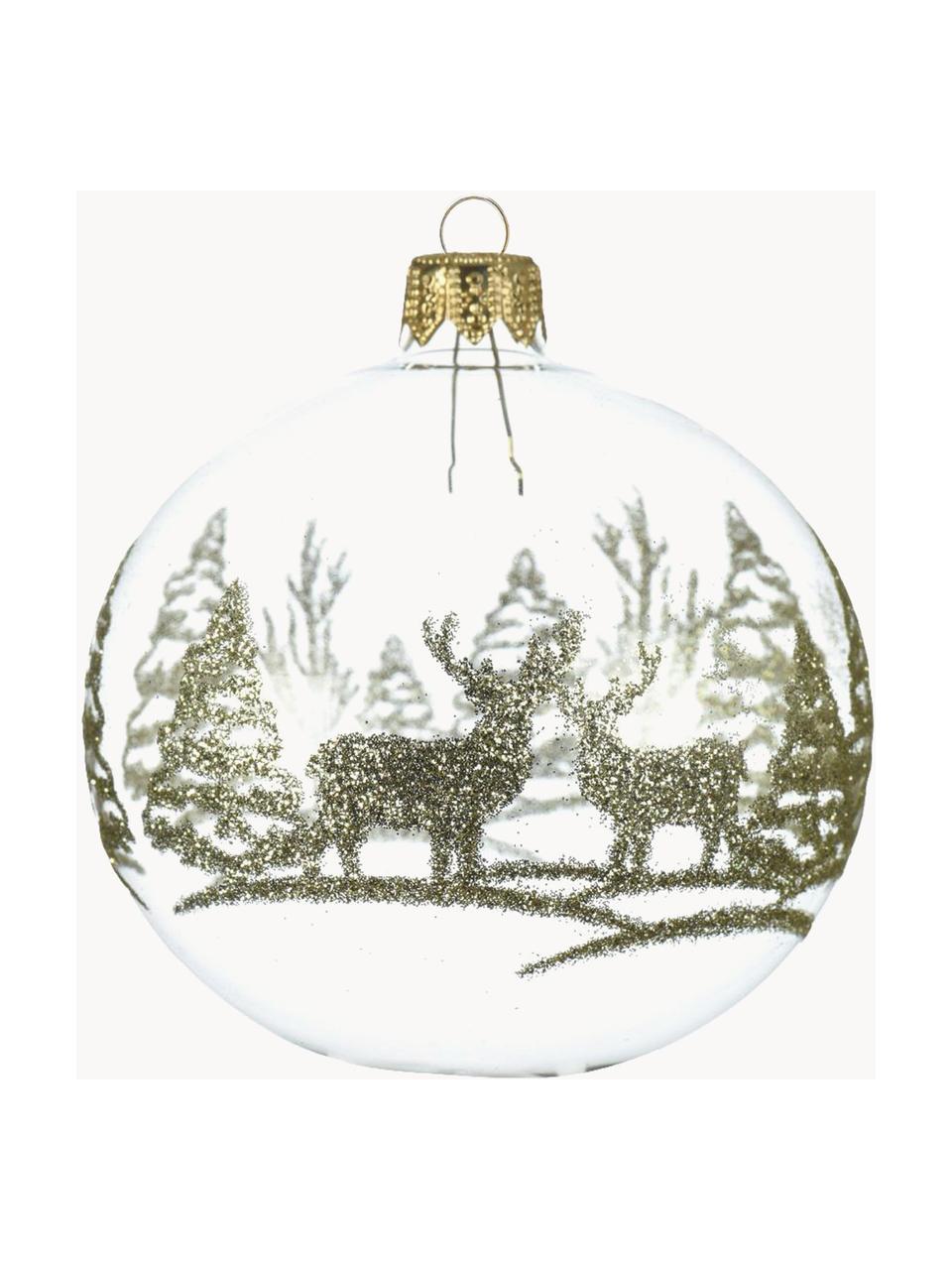 Weihnachtskugeln Deer, 6 Stück, Glas, Transparent, Goldfarben, Ø 8 cm