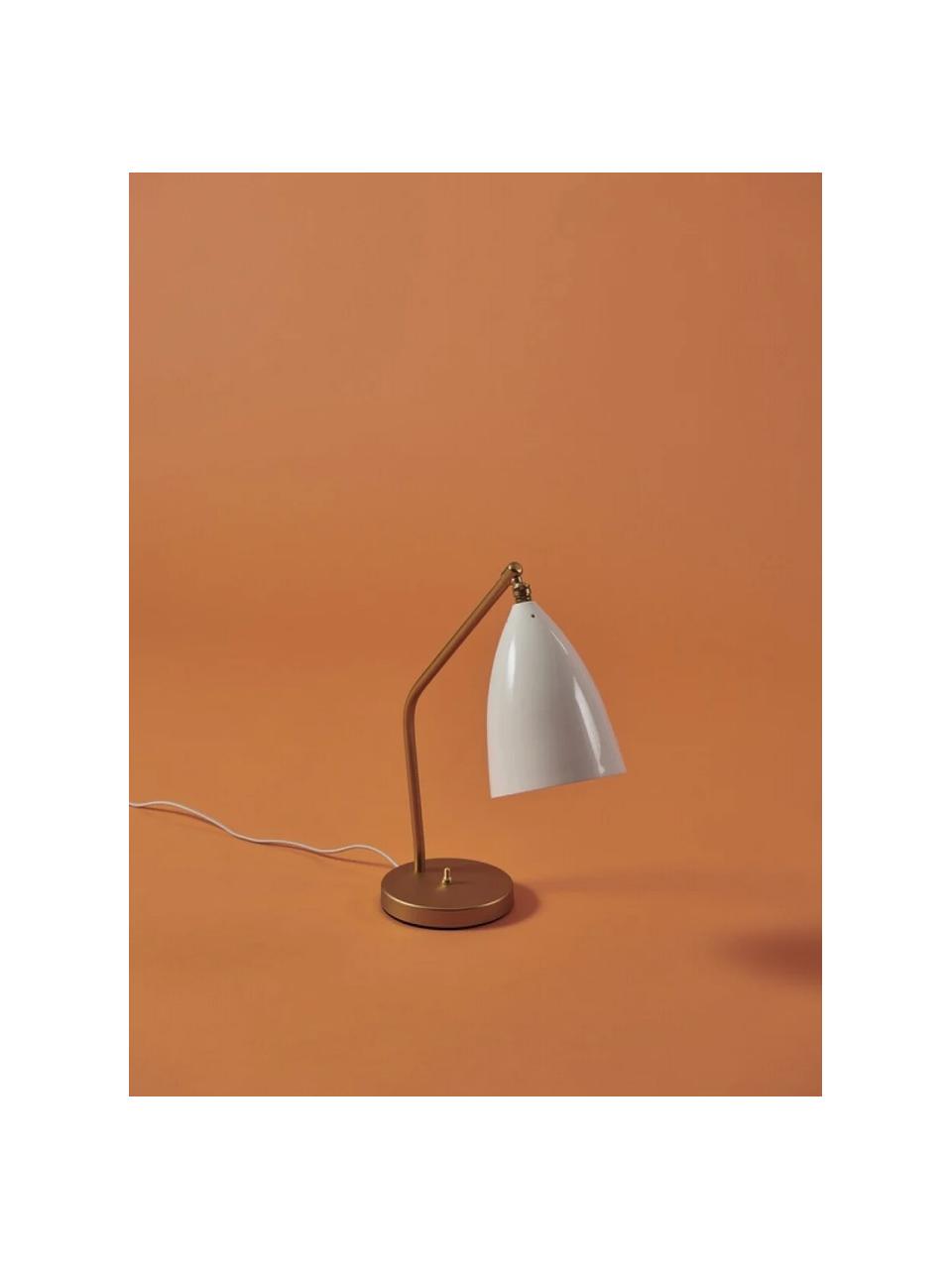 Lampada da tavolo Gräshoppa, Paralume: acciaio verniciato a polv, Struttura: ottone, Bianco lucido, ottone, Larg. 48 x Alt. 44 cm