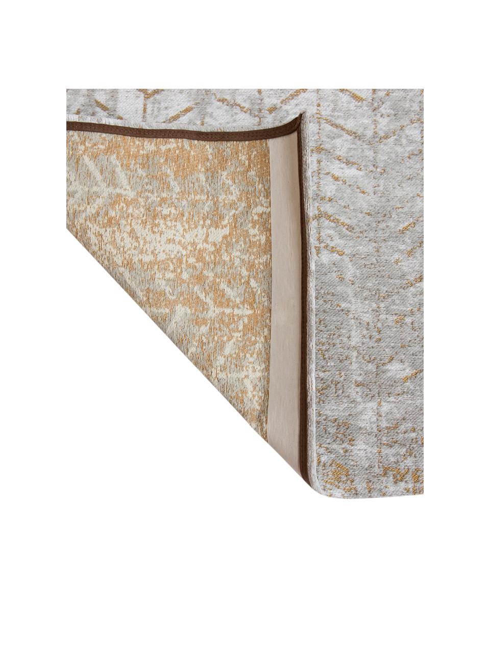 Laagpolig vloerkleed J. Ladder, Bovenzijde: 85% katoen, 15% hoogglanz, Onderzijde: katoenmix, latex coating, Grijstinten, goudkleurig, B 140 x L 200 cm (maat S)
