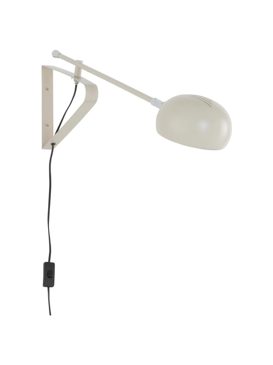 Grote verstelbare wandlamp Lincon met stekker, Lampenkap: gelakt metaal, Decoratie: verchroomd metaal, Beige, D 80 x H 21 cm