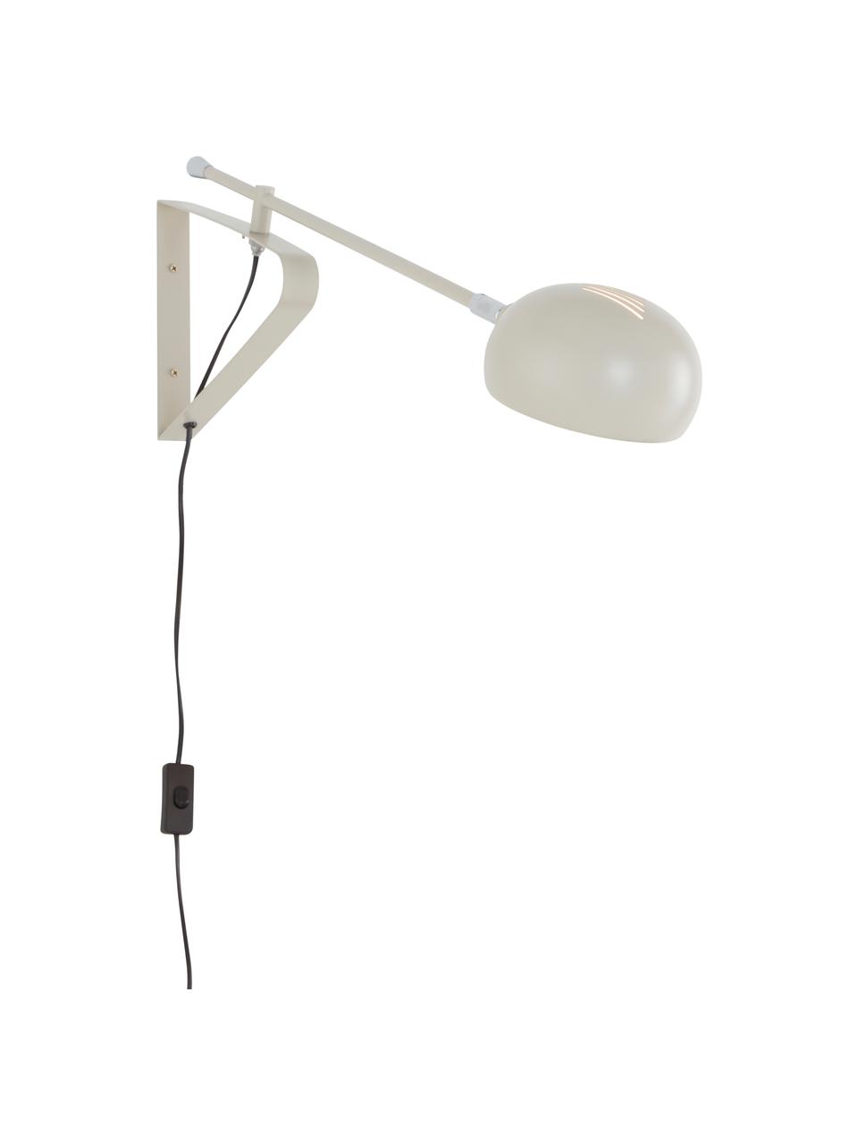 Grote verstelbare wandlamp Lincon met stekker, Lampenkap: gelakt metaal, Decoratie: verchroomd metaal, Beige, D 80 x H 21 cm