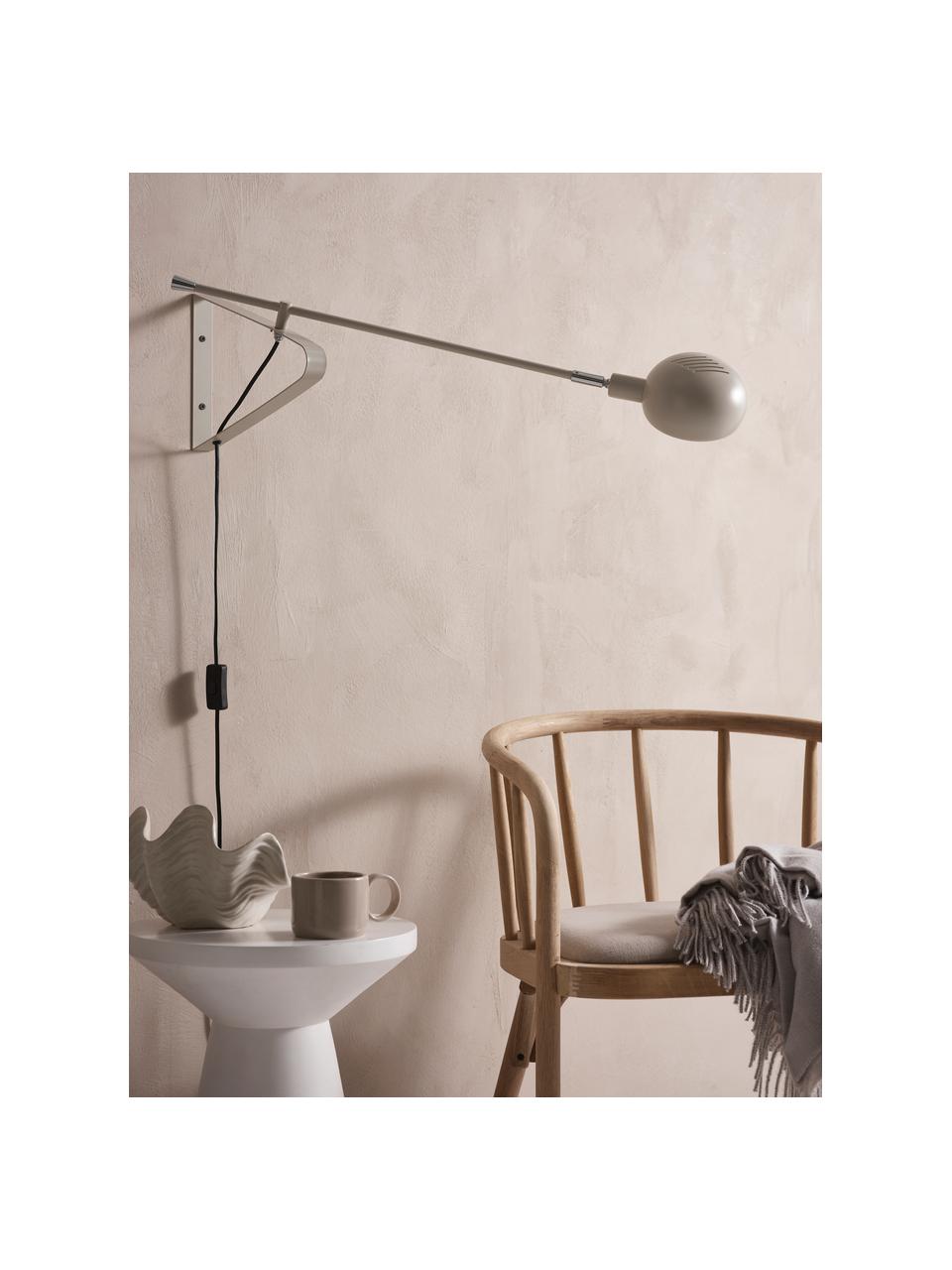 Grote verstelbare wandlamp Lincon met stekker, Lampenkap: gelakt metaal, Decoratie: verchroomd metaal, Beige, D 80 x H 21 cm