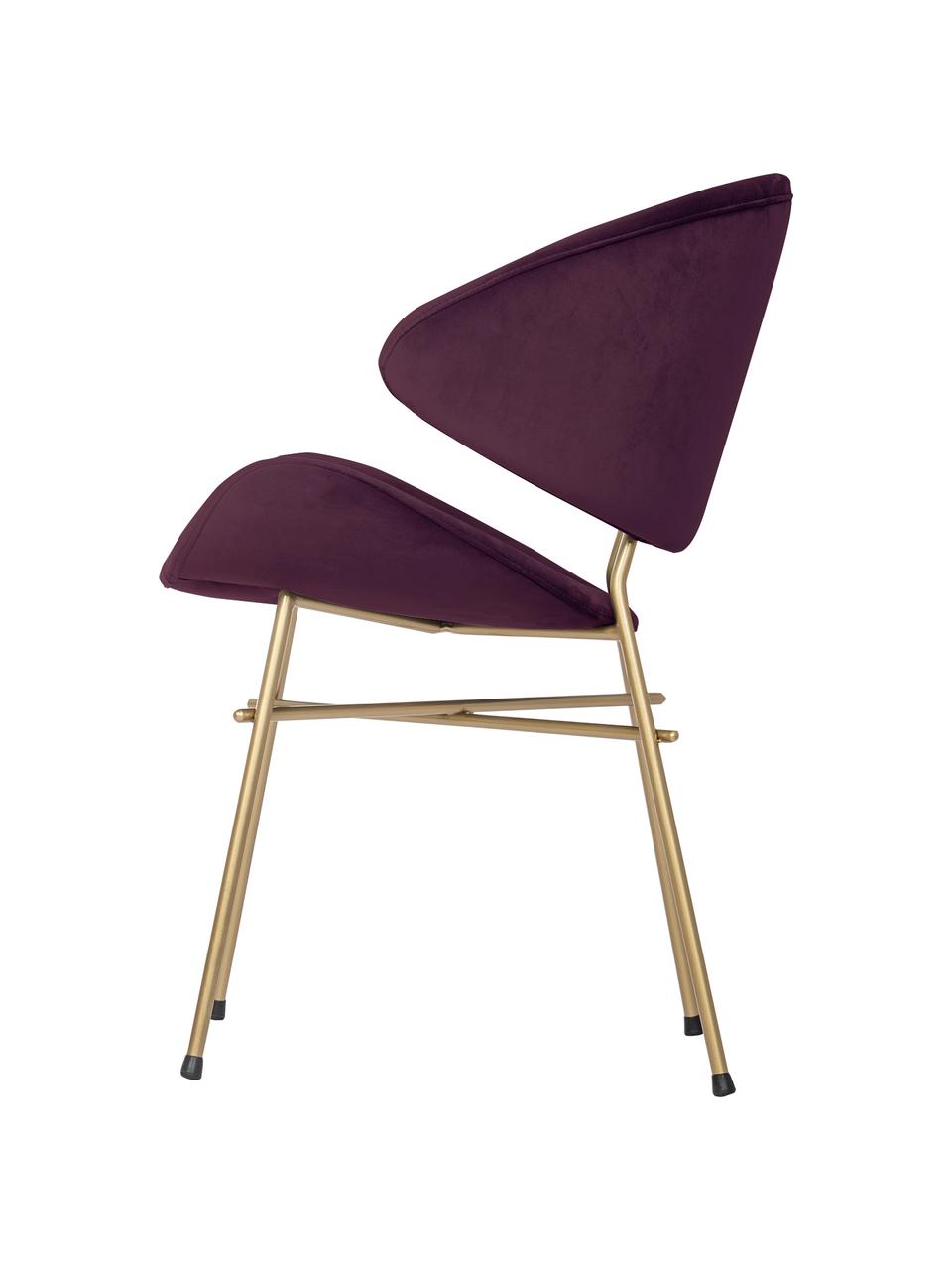 Čalúnená stolička s velúrovým vodoodolným poťahom Cheri, Zamatová fialová, mosadzné odtiene, Š 57 x H 55 cm
