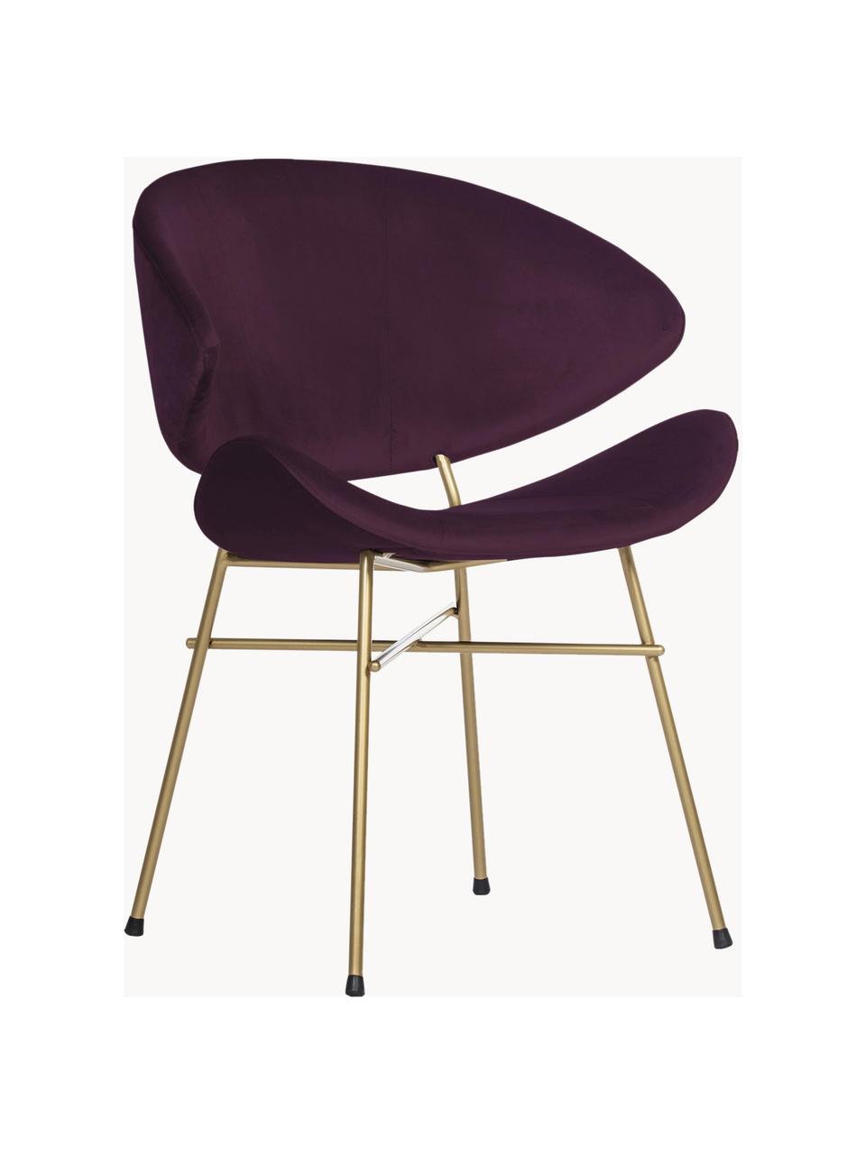 Čalúnená stolička s velúrovým vodoodolným poťahom Cheri, Zamatová fialová, mosadzné odtiene, Š 57 x H 55 cm