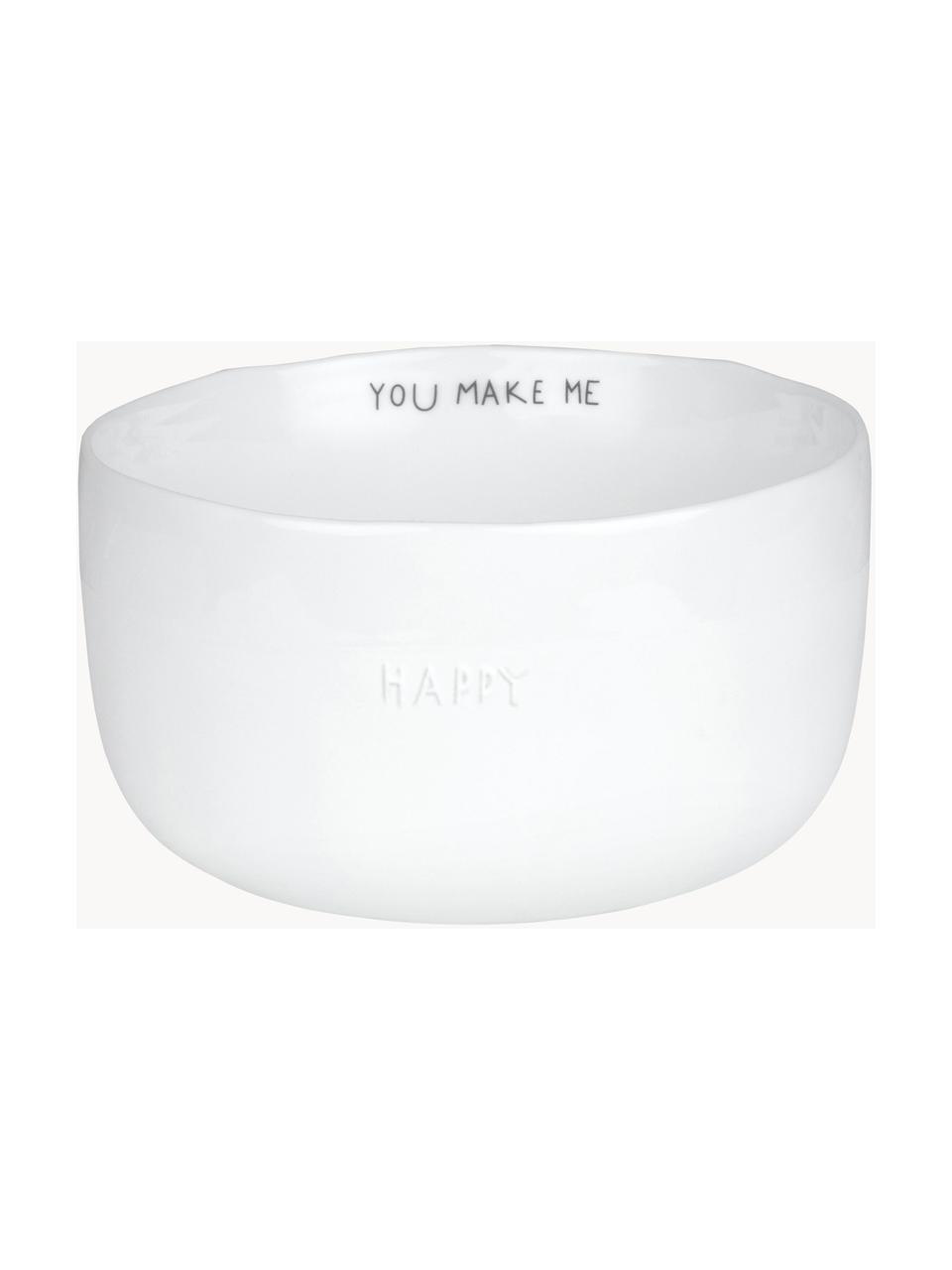 Bol en porcelaine fait main Happy, Porcelaine, émaillé, Blanc, Ø 14 x haut. 7 cm