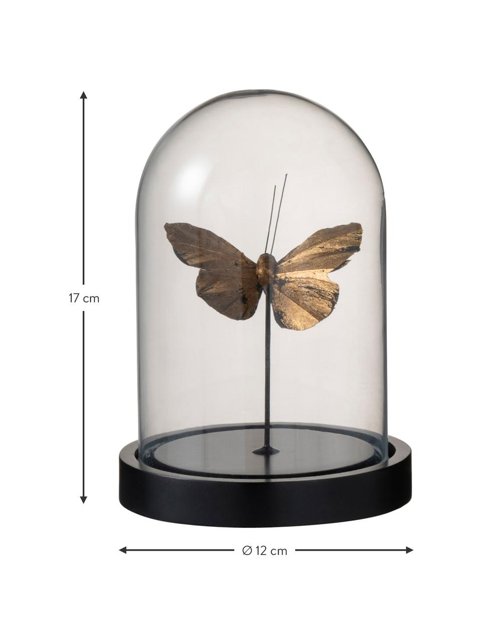 Campana Butterfly, Figura: plástico, Urna: vidrio, Dorado, transparente, negro, Ø 12 x Al 17 cm